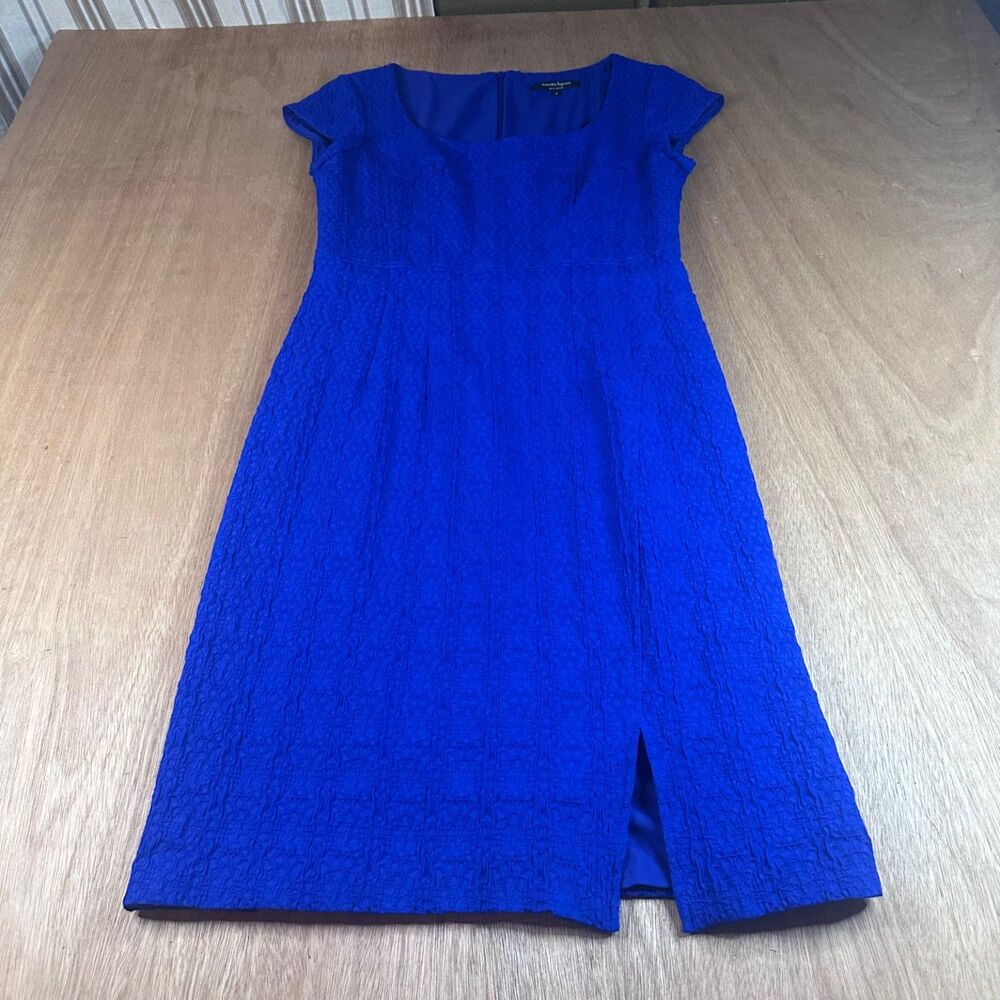 Nanette Lepore Blue Textured Sheath Dress Size 8 Cap Sleeve Lined
